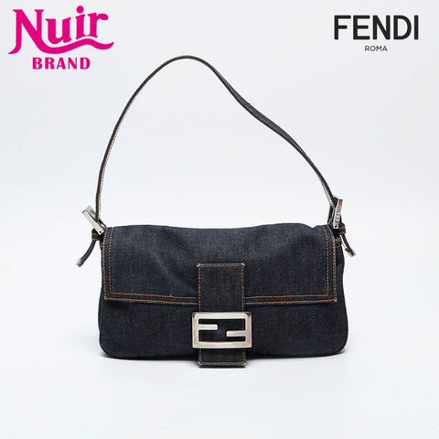 極美品 フェンディ FENDI デニム ステッチ マンマバケット ショルダーバッグ ネイビー WS21019