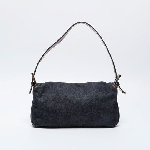 極美品 フェンディ FENDI デニム ステッチ マンマバケット ショルダーバッグ ネイビー WS21019
