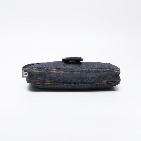 極美品 フェンディ FENDI デニム ステッチ マンマバケット ショルダーバッグ ネイビー WS21019