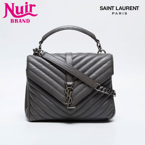 YVES SAINT LAURENT Lou Chevron Leather Shoulder Bag gray WS21020