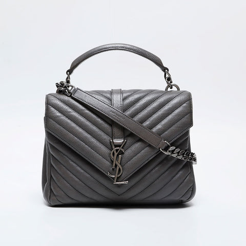YVES SAINT LAURENT Lou Chevron Leather Shoulder Bag gray WS21020