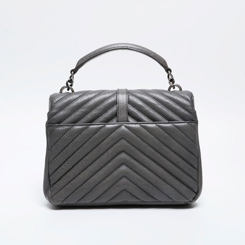 YVES SAINT LAURENT Lou Chevron Leather Shoulder Bag gray WS21020