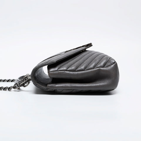 YVES SAINT LAURENT Lou Chevron Leather Shoulder Bag gray WS21020