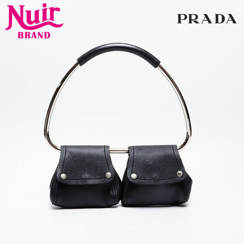 PRADA 1997FW Loop Leather Ring Shoulder Bag black WS21022