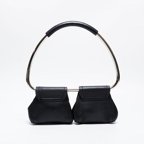 PRADA 1997FW Loop Leather Ring Shoulder Bag black WS21022