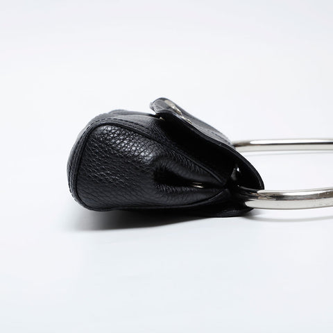 PRADA 1997FW Loop Leather Ring Shoulder Bag black WS21022