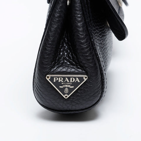 PRADA 1997FW Loop Leather Ring Shoulder Bag black WS21022