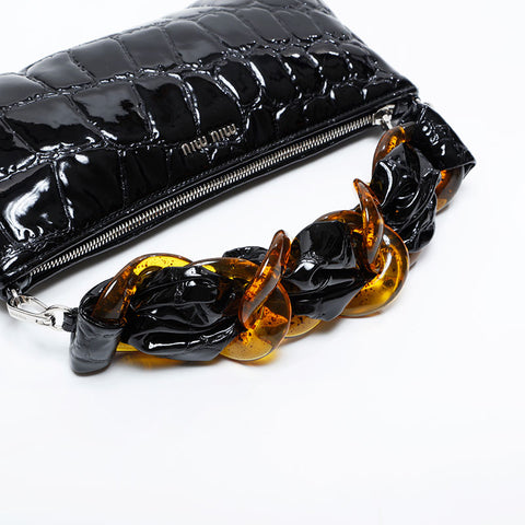 Miu Miu Patent leather embossed handbag Clutch bag black WS21027