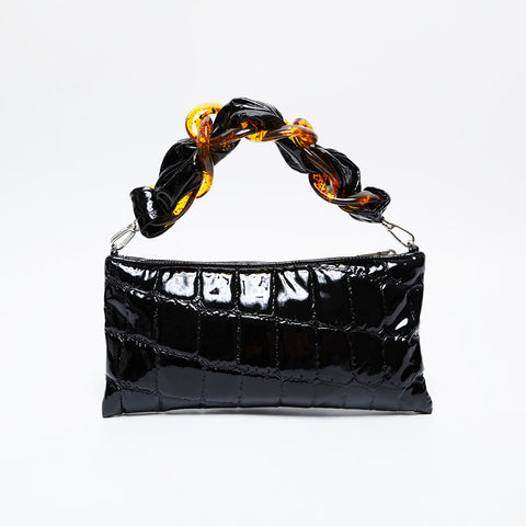 Miu Miu Patent leather embossed handbag Clutch bag black WS21027