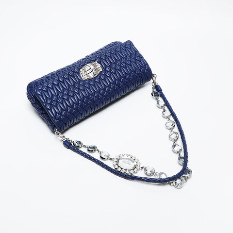 Miu Miu Matelasse Crystal Leather Shoulder Bag blue WS21030