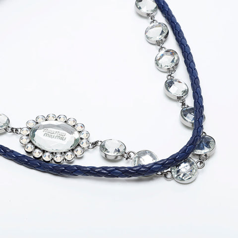 Miu Miu Matelasse Crystal Leather Shoulder Bag blue WS21030