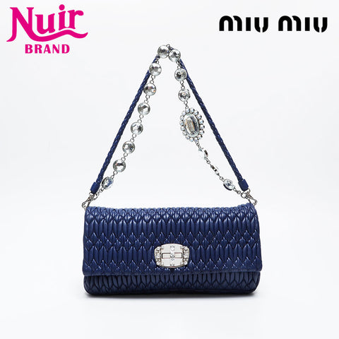 Miu Miu Matelasse Crystal Leather Shoulder Bag blue WS21030