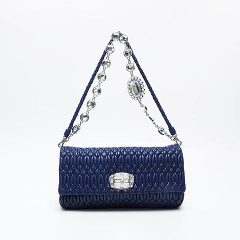 Miu Miu Matelasse Crystal Leather Shoulder Bag blue WS21030