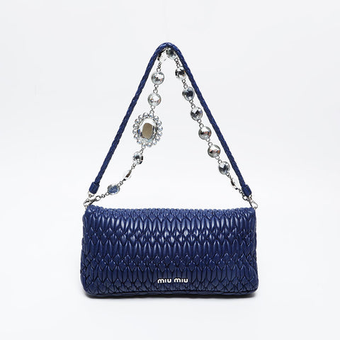 Miu Miu Matelasse Crystal Leather Shoulder Bag blue WS21030