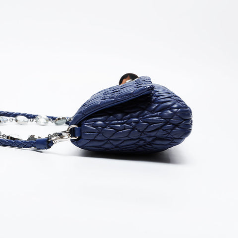 Miu Miu Matelasse Crystal Leather Shoulder Bag blue WS21030