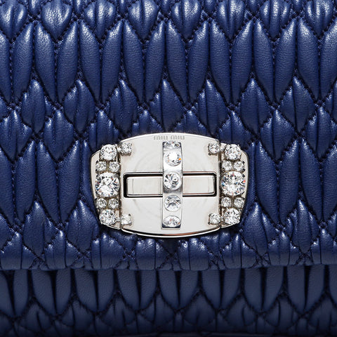 Miu Miu Matelasse Crystal Leather Shoulder Bag blue WS21030