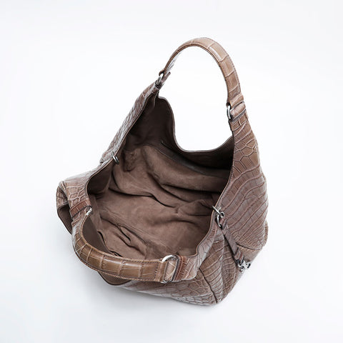 ボッテガヴェネタ BOTTEGAVENETA カンパーナ クロコ レザー ショルダーバッグ ブラウン WS21031