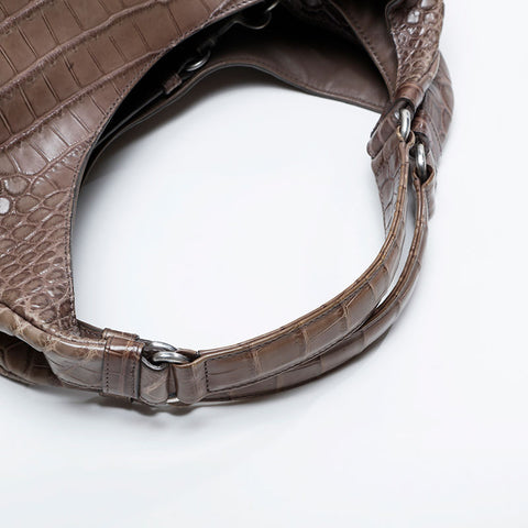 ボッテガヴェネタ BOTTEGAVENETA カンパーナ クロコ レザー ショルダーバッグ ブラウン WS21031