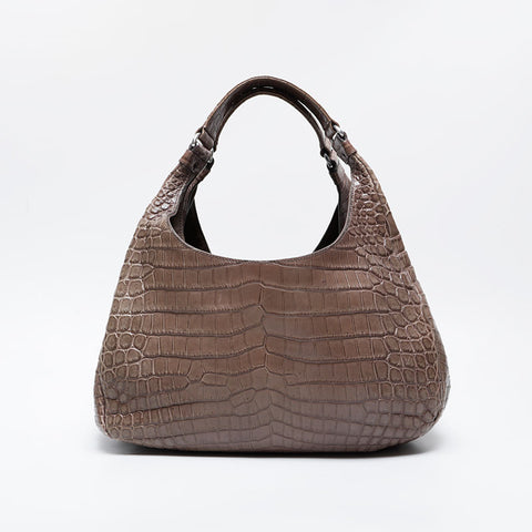 ボッテガヴェネタ BOTTEGAVENETA カンパーナ クロコ レザー ショルダーバッグ ブラウン WS21031