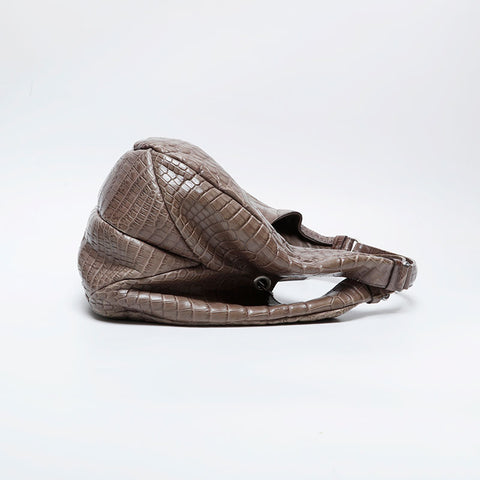 ボッテガヴェネタ BOTTEGAVENETA カンパーナ クロコ レザー ショルダーバッグ ブラウン WS21031