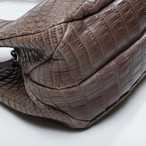 ボッテガヴェネタ BOTTEGAVENETA カンパーナ クロコ レザー ショルダーバッグ ブラウン WS21031