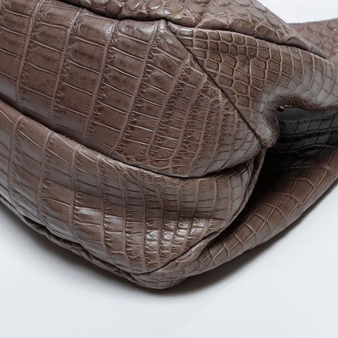 ボッテガヴェネタ BOTTEGAVENETA カンパーナ クロコ レザー ショルダーバッグ ブラウン WS21031