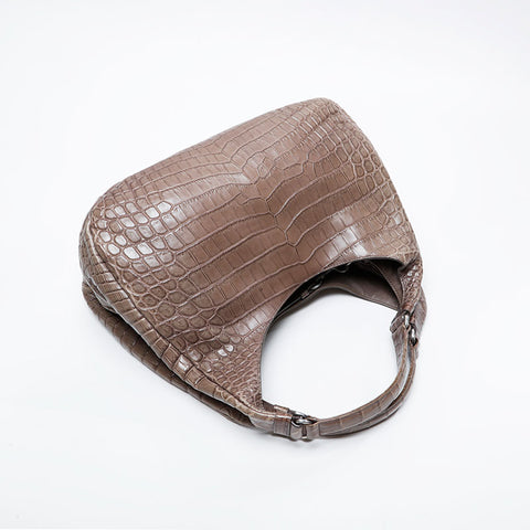 ボッテガヴェネタ BOTTEGAVENETA カンパーナ クロコ レザー ショルダーバッグ ブラウン WS21031