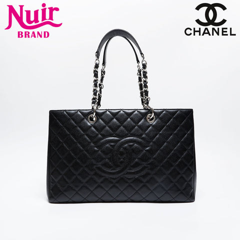 CHANEL 16th Series 2012 Deka COCO Mark GST Tote Bag Silver Metal Shoulder Bag black WS21032