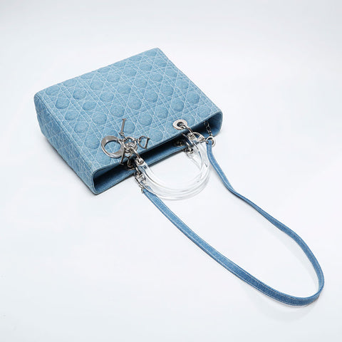 美品 クリスチャンディオール Christian Dior ラージ レディーディオール 2way デニム トートバッグ ブルー WS21033