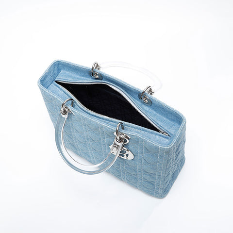 美品 クリスチャンディオール Christian Dior ラージ レディーディオール 2way デニム トートバッグ ブルー WS21033