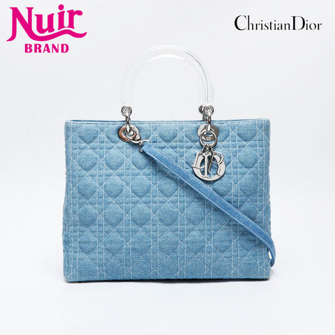 美品 クリスチャンディオール Christian Dior ラージ レディーディオール 2way デニム トートバッグ ブルー WS21033