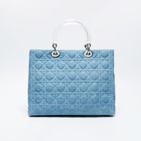 美品 クリスチャンディオール Christian Dior ラージ レディーディオール 2way デニム トートバッグ ブルー WS21033