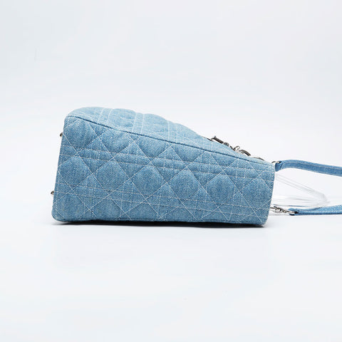 美品 クリスチャンディオール Christian Dior ラージ レディーディオール 2way デニム トートバッグ ブルー WS21033