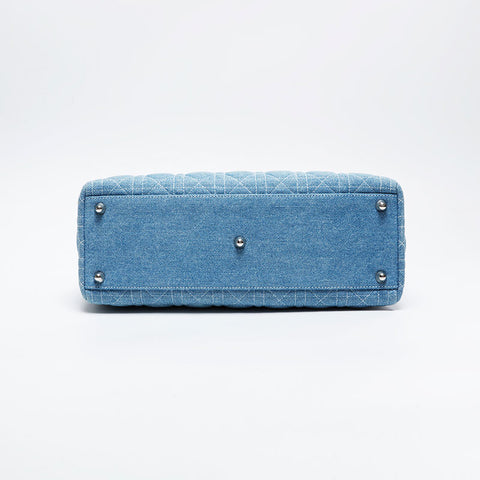 美品 クリスチャンディオール Christian Dior ラージ レディーディオール 2way デニム トートバッグ ブルー WS21033