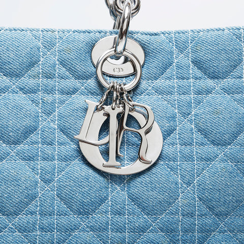 美品 クリスチャンディオール Christian Dior ラージ レディーディオール 2way デニム トートバッグ ブルー WS21033