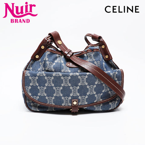 CELINE Denim Macadam Shoulder Bag Navy WS21040