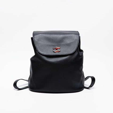 CHANEL 5th series 1997-1999 Caviar Turnlock Backpack Â· Daypack black WS21045