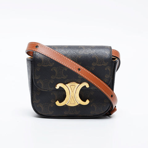 CELINE Macadam Mini Claude Triomphe Shoulder Bag Brown WS21046