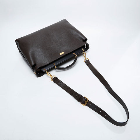 FENDI Essential Peekaboo Leather 2-Way Large Shoulder Bag Brown WS21050