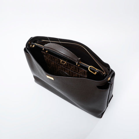 FENDI Essential Peekaboo Leather 2-Way Large Shoulder Bag Brown WS21050