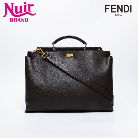 FENDI Essential Peekaboo Leather 2-Way Large Shoulder Bag Brown WS21050