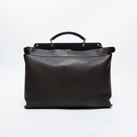 FENDI Essential Peekaboo Leather 2-Way Large Shoulder Bag Brown WS21050