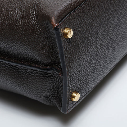 FENDI Essential Peekaboo Leather 2-Way Large Shoulder Bag Brown WS21050