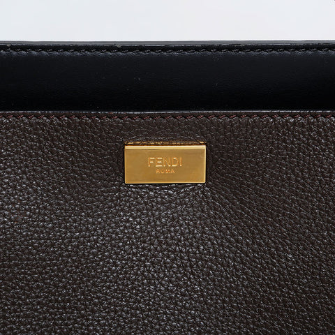 FENDI Essential Peekaboo Leather 2-Way Large Shoulder Bag Brown WS21050