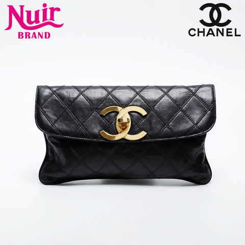 CHANEL No. 1 1989-1991 Bicolor COCO Mark Lambskin Clutch bag black WS21051