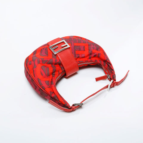 FENDI Nylon Mamma Hobo Shoulder Bag Red WS21057