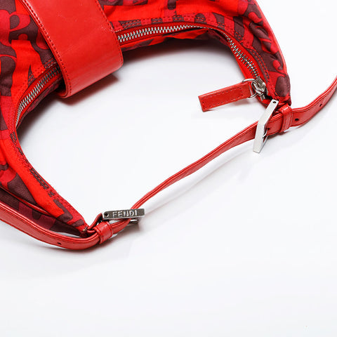 FENDI Nylon Mamma Hobo Shoulder Bag Red WS21057
