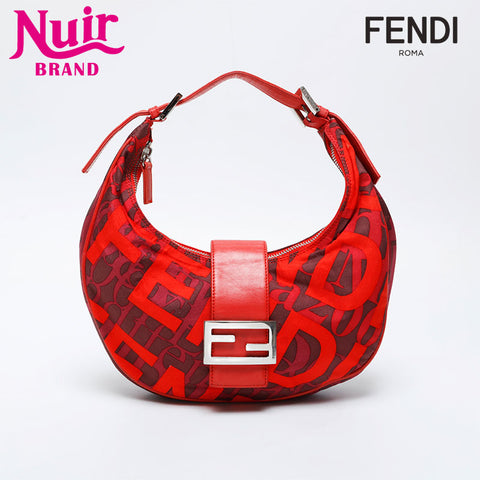 FENDI Nylon Mamma Hobo Shoulder Bag Red WS21057