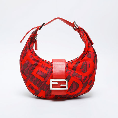 FENDI Nylon Mamma Hobo Shoulder Bag Red WS21057