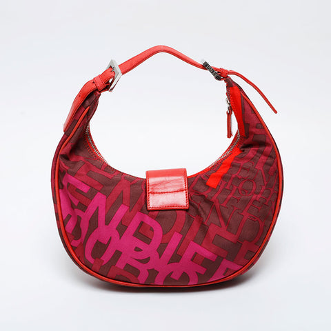 FENDI Nylon Mamma Hobo Shoulder Bag Red WS21057